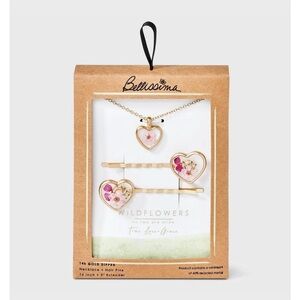 Bellissima Gold Heart Necklace and Hair Pin Set